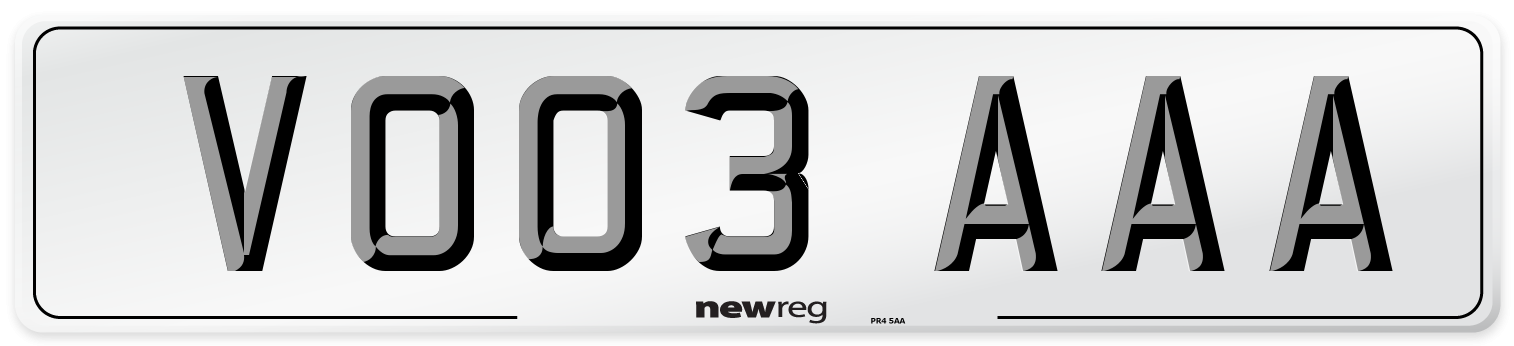 VO03 AAA Number Plate from New Reg